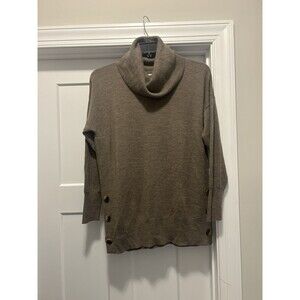 Ellen Tracy 100% extra fine Wool Cowl Neck Pullover Sweater Brown Tan Size Large